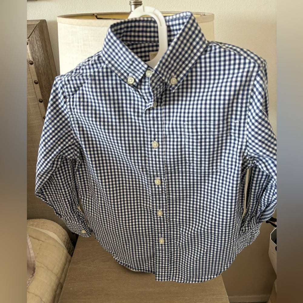 Boys Navy/Wht Crewcuts Gingham long sleeve button down sz 4-5